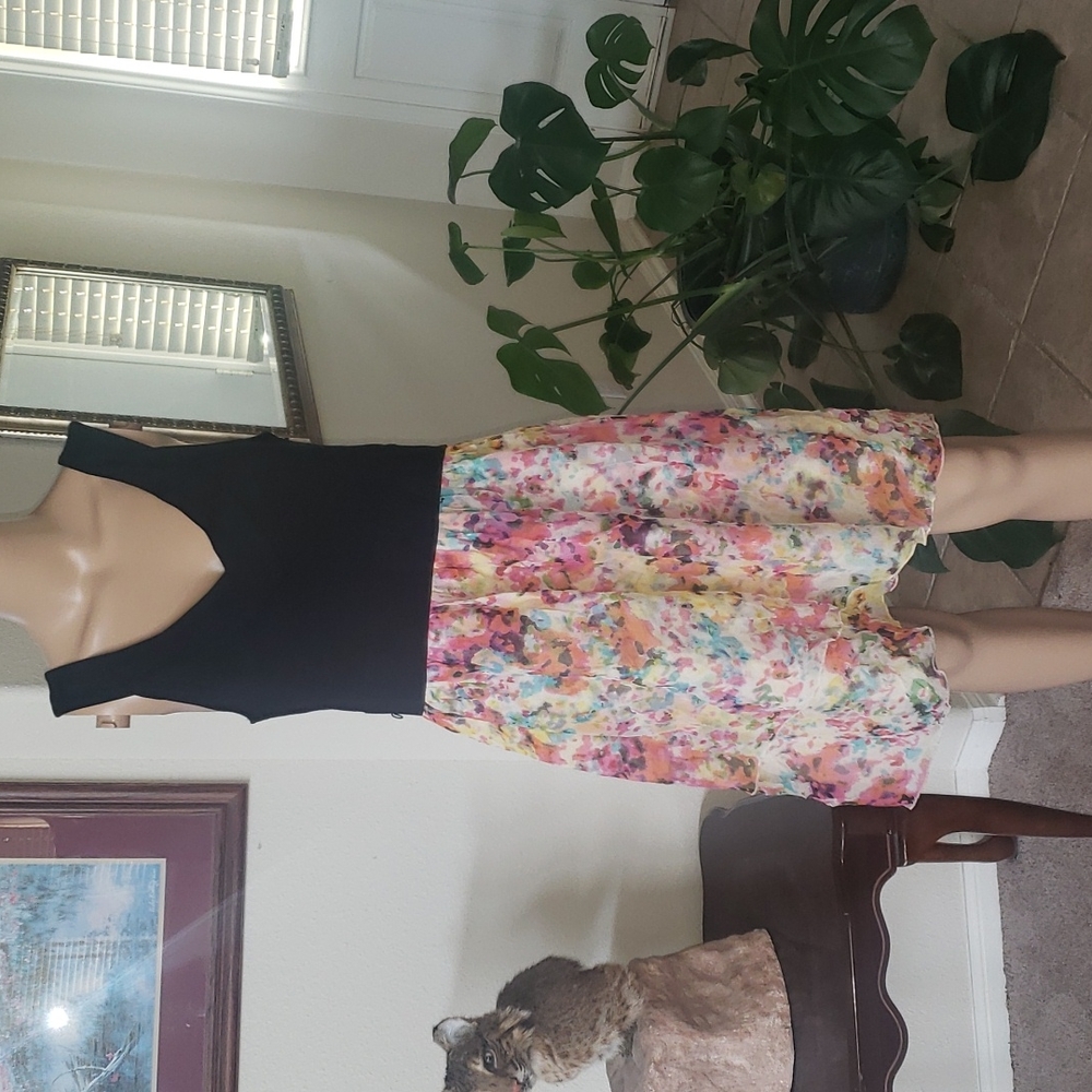 Kensie m modal vneck tank upper silk floral flare petal hem super luxe & s…
